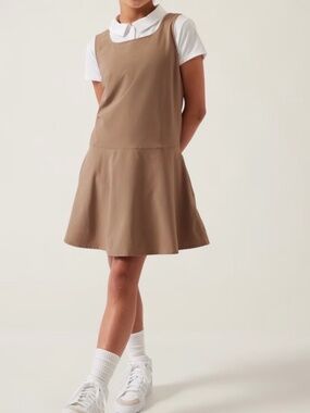 Athleta Girl School Day Jumper Dress Tan L/12 Uniform Performance Stretch